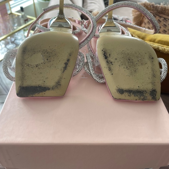 Mach & Mach Pink Double Crystal Bow Square Toe Sandal Size 37.5 - Picture 5 of 6